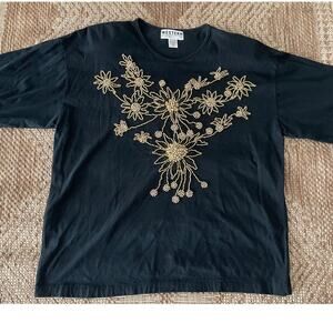 Vintage WESTERN CONNECTION gold beaded flower t-shirt 100% Cotton SZ Large